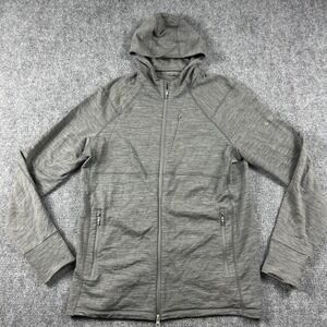 Icebreaker Jacket Mens XL Gray Merino Wool Hooded Full Zip Thumbholes Hiking